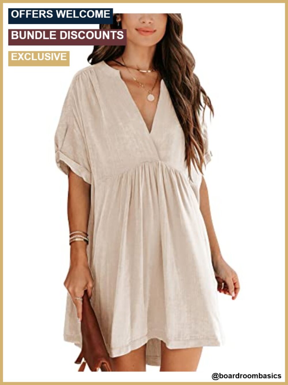 Women's Babydoll Short Sleeve V-Neck Tunic Dress Casual Loose Swing Dress